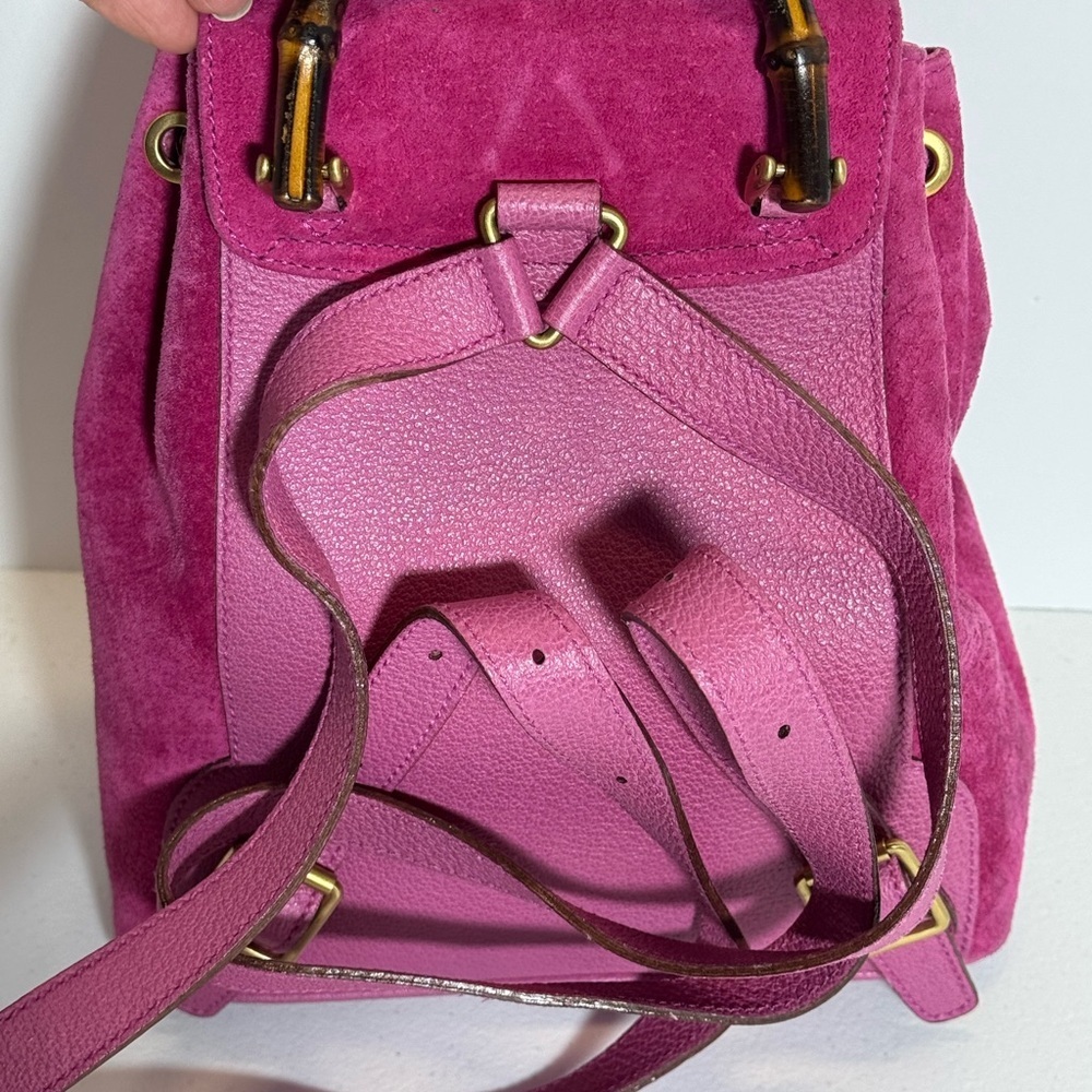 Pink Suede Gucci Bamboo Backpack - Picture 4 of 16
